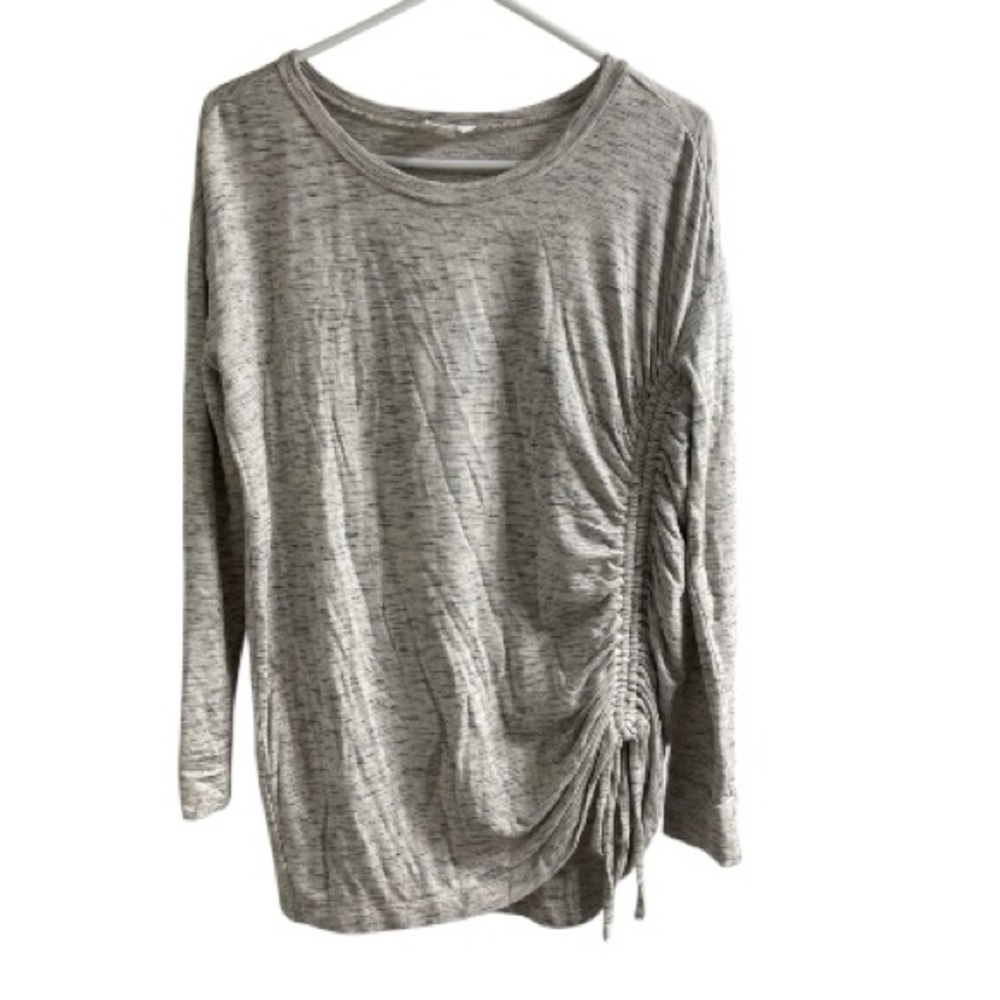 Loft Outlet Lounge Grey Space Dye Ruched Side Tie Long Sleeve Top Womens Medium